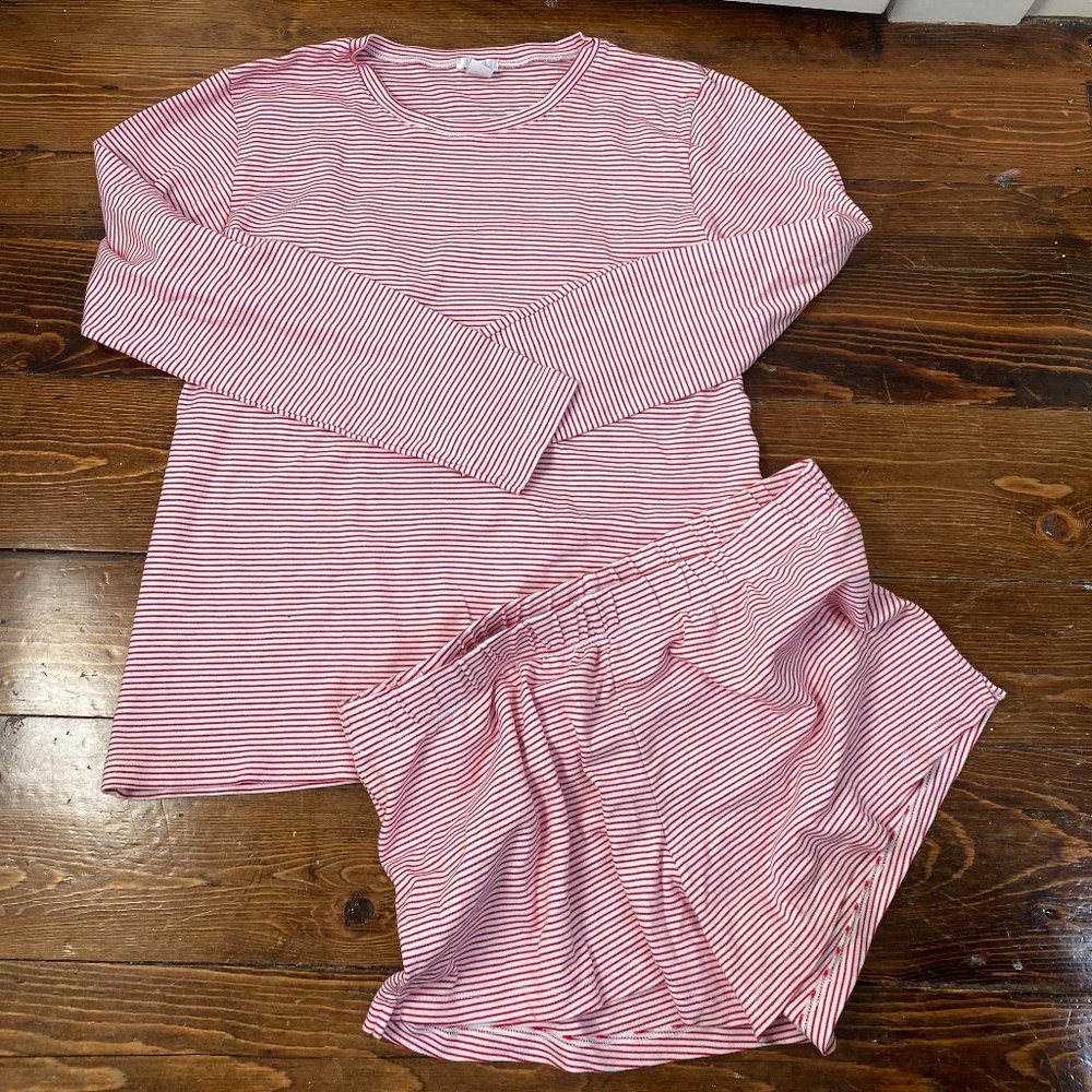 New LAKE Pajamas Pima Cotton Long Short Weekend Set PJs Size M Red Stripe